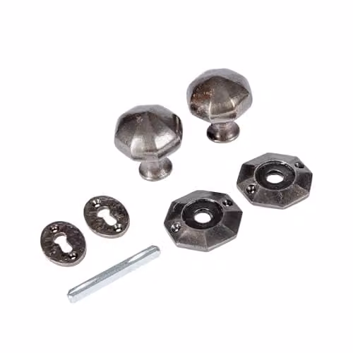 Hammer and Tongs Octagonal Rim and Mortice Door Knob in Grey Iron, Width: 60 mm