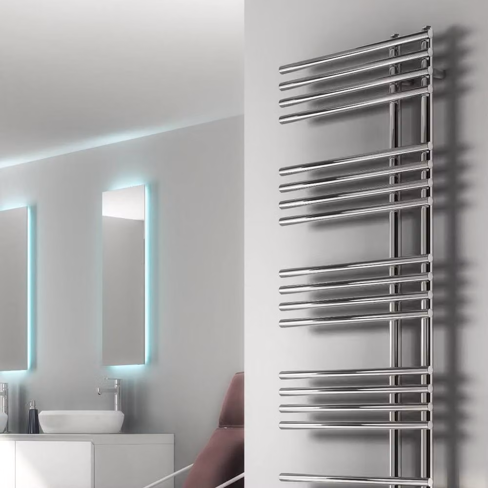 Bathroom Kingdom Elisa Designer Heated Towel Rail in Silver, W: 100 cm, H: 50 cm, D: 12 cm – 2