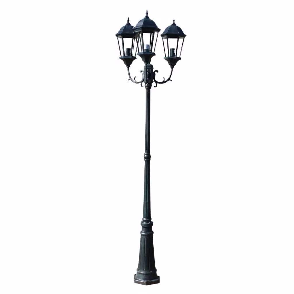 Berkfield 3-Arm Aluminium Garden Light Post in Dark Green and Black, Height: 230 cm – 2