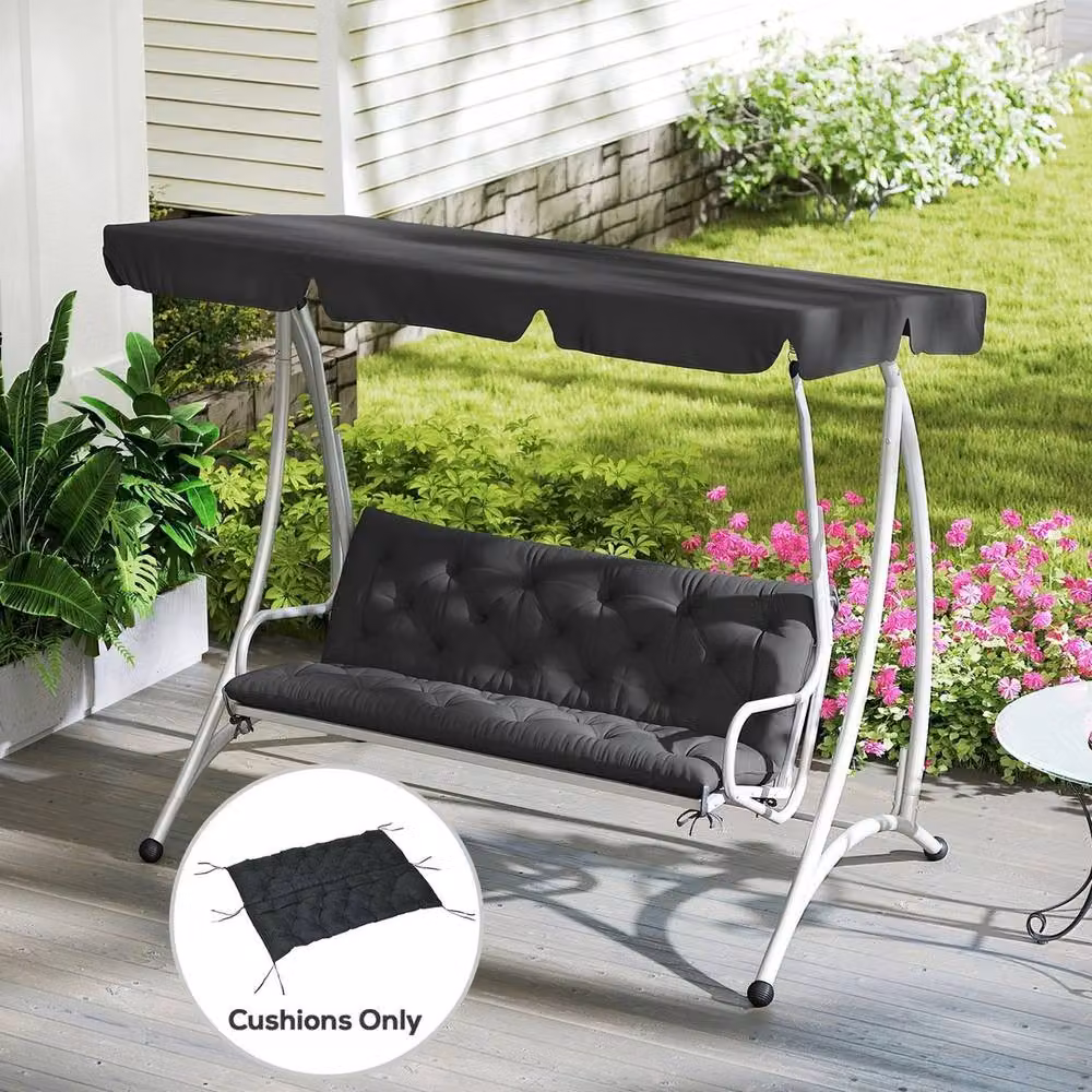NESTLUNE 3 Seater Garden Bench Cushion in Black, Water Repellent and Breathable Polyester, W: 100 cm, D: 15 cm – 2