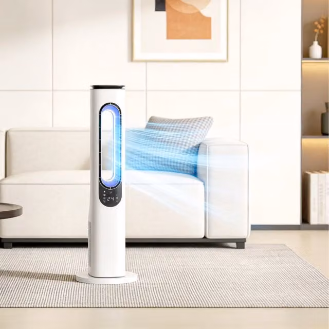 HOMCOM Bladeless Tower Fan in White with Sleep Mode and Timer