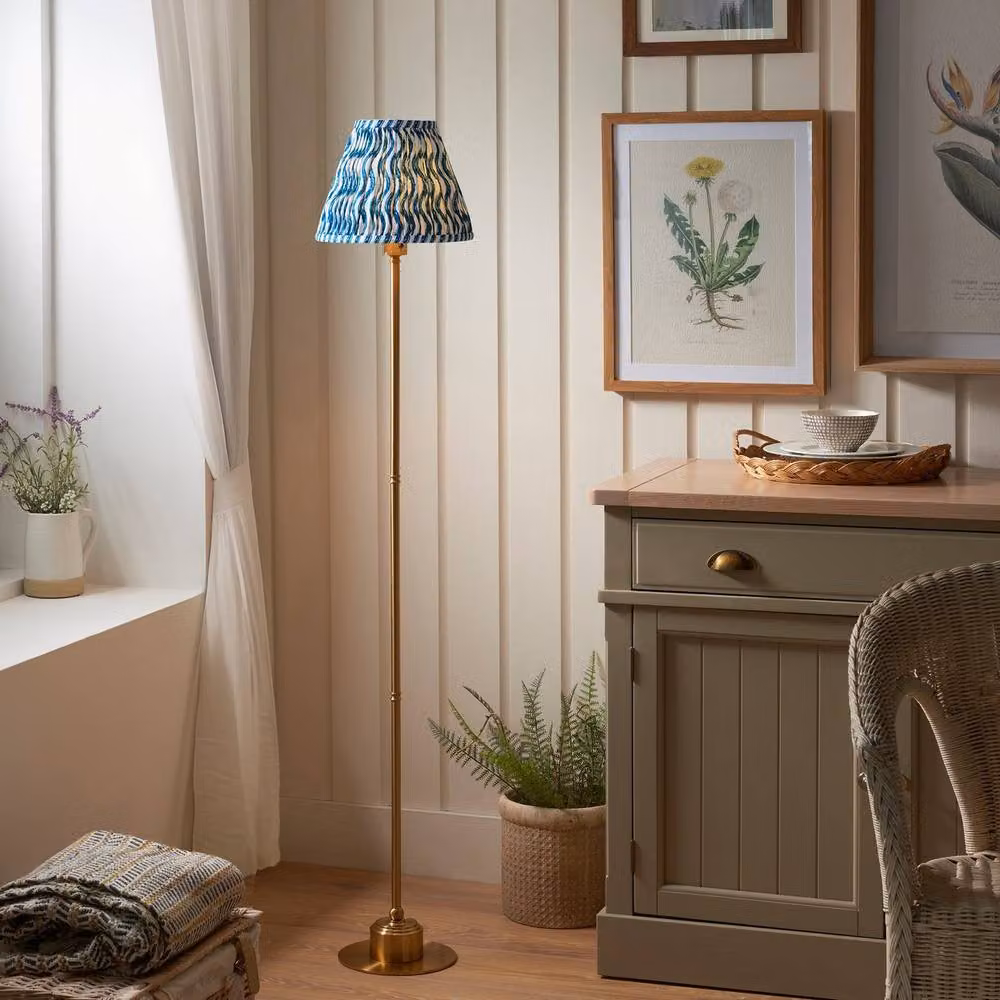 Netlighting Burley Rechargeable LED Floor Lamp with Blue Fabric Ripple Shade and Gold/Brass Base, H 155 cm, W 25 cm – 2