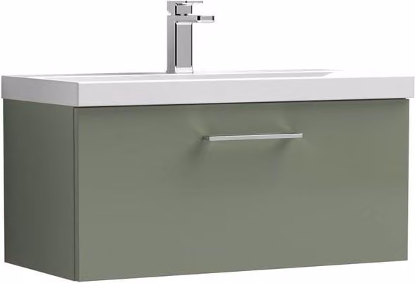 Balterley Modern Wall-Hung 1-Drawer Bathroom Vanity Unit with Basin, Satin Green, Width: 80 cm