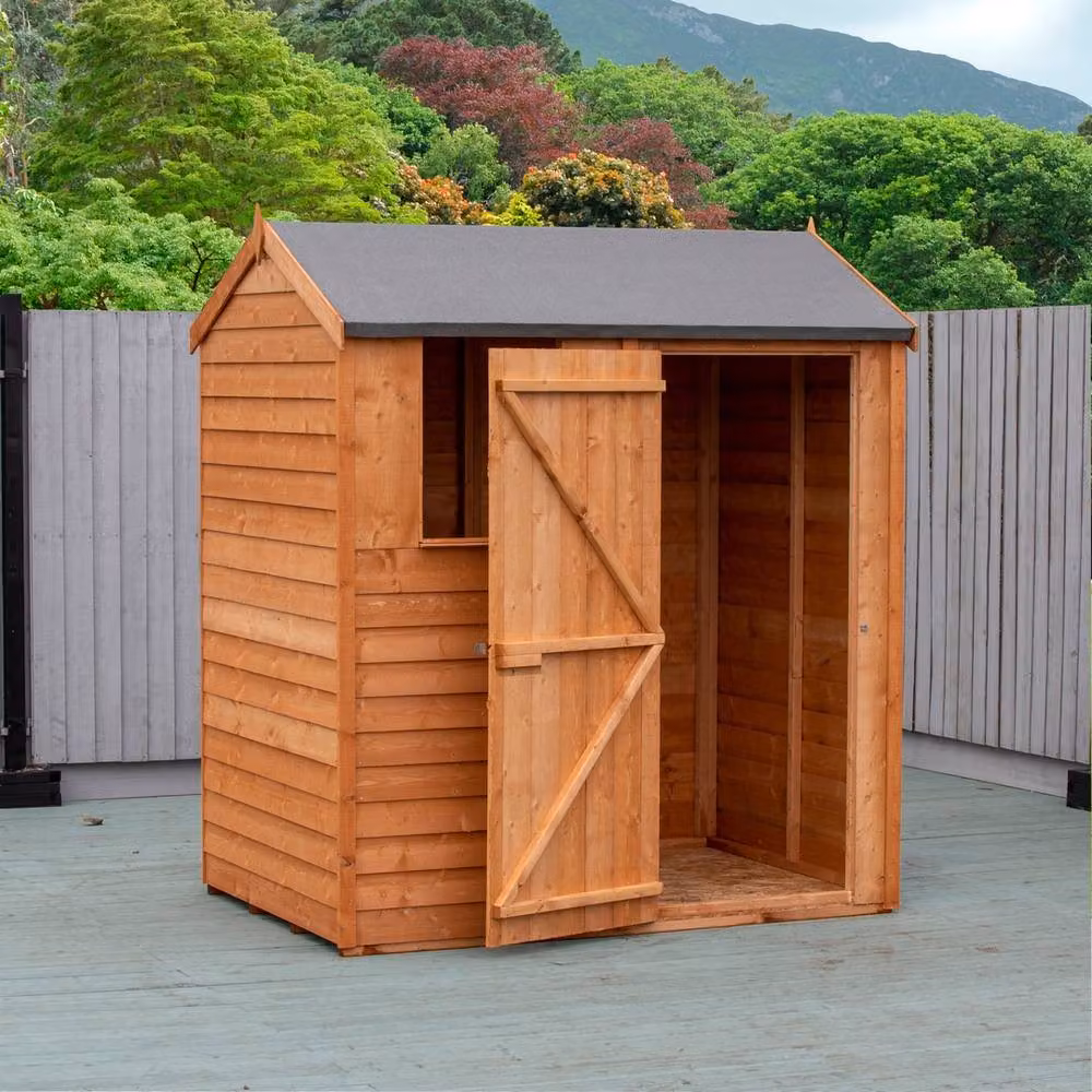 Shires Brown Overlap Single Door Reverse Apex Wooden Garden Shed W: 182.88 cm, D: 121.92 cm, H: 182.88 cm – 2