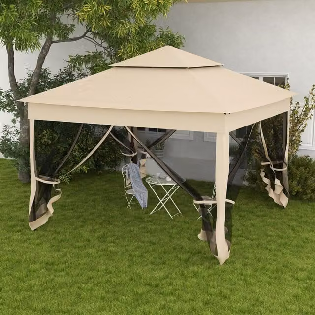 Outsunny Metal Pop Up Party Canopy Gazebo, Cream