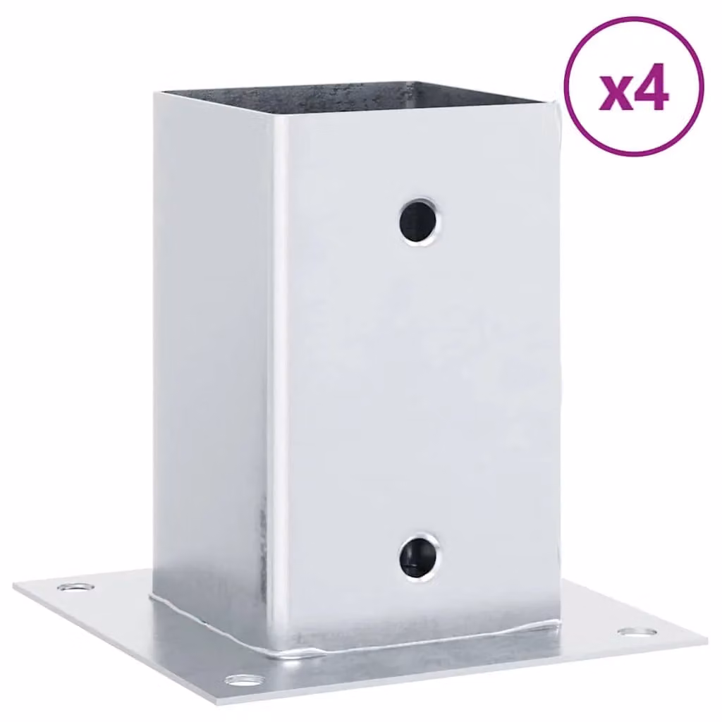 Berkfield Home Square Post Bases, 4 Pack, Silver Galvanised Steel, 81 x 81 mm