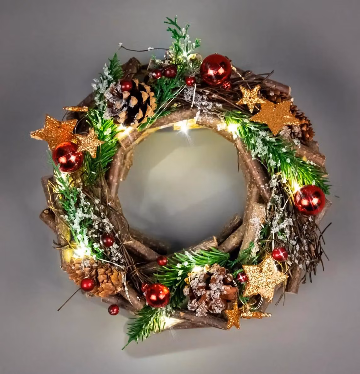 Shatchi Multicolour Hanging Christmas Wooden Twigs Decoration with Micro LED Lights, Height: 22 cm – 1