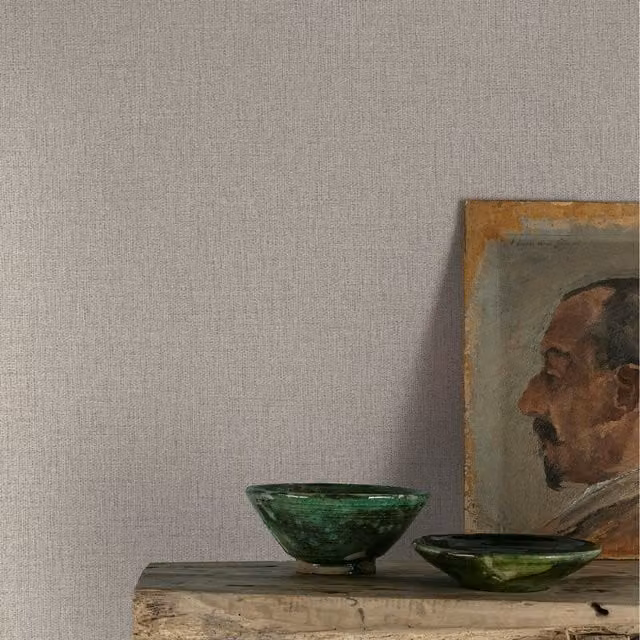 Grandeco Plain Textile Textured Wallpaper in Taupe, Beige and Brown – 1
