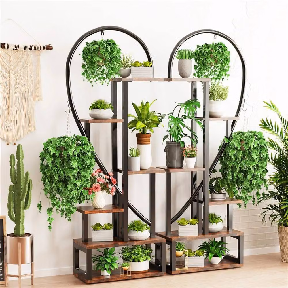 EONLION 6 Tier Metal Plant Stand in Brown, Height: 165 cm, Width: 100 cm – 4