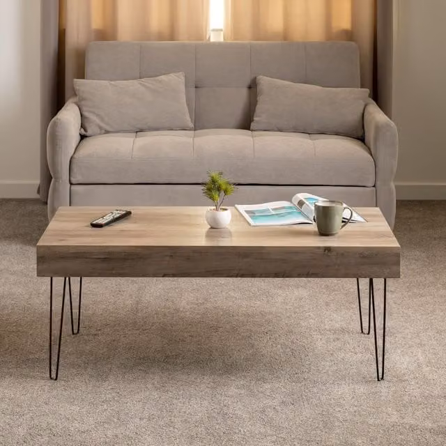 Seconique Rustic Rectangular Coffee Table in Brown and Black with Wood and Metal Finish
