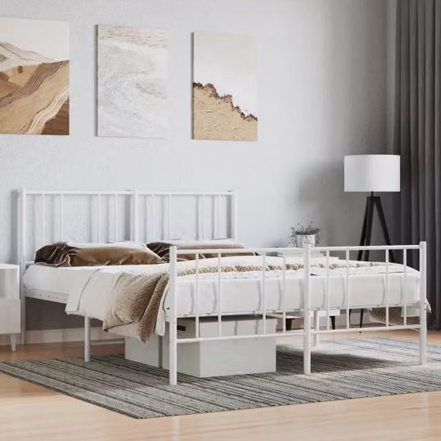 Berkfield Home Metal Bed Frame with Headboard and Footboard in White, W/D/H: 140 x 200 cm – 1