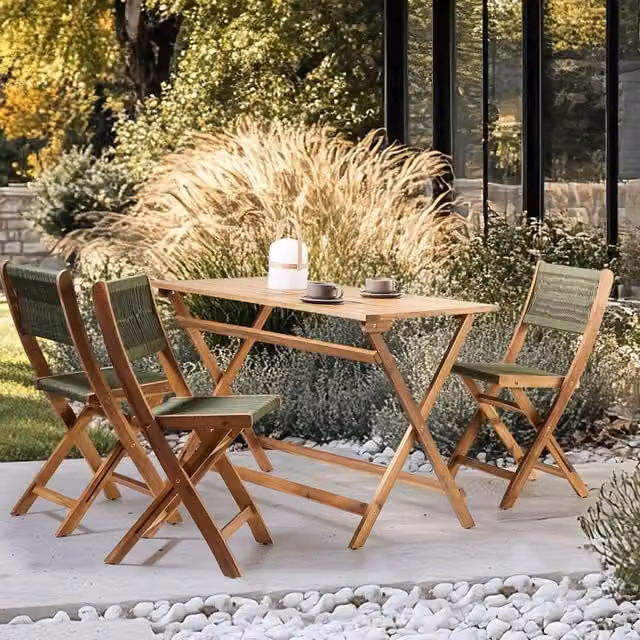 Wyld Haus Rustic Acacia Wood Folding Garden Dining Table, Brown, W: 120 cm, D: 60 cm