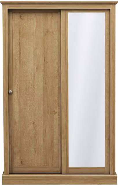 LPD Home Devon 2-Door Sliding Wardrobe with Mirror in Oak Brown