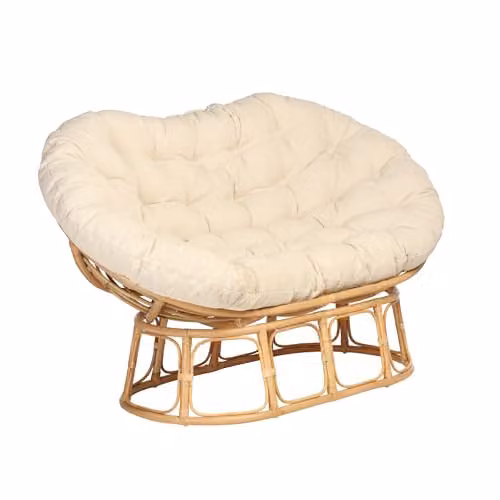 Desser Natural Rattan Double Papasan Chair with Cloud Padded Cushions, H97 x W170 x D85 cm – 1