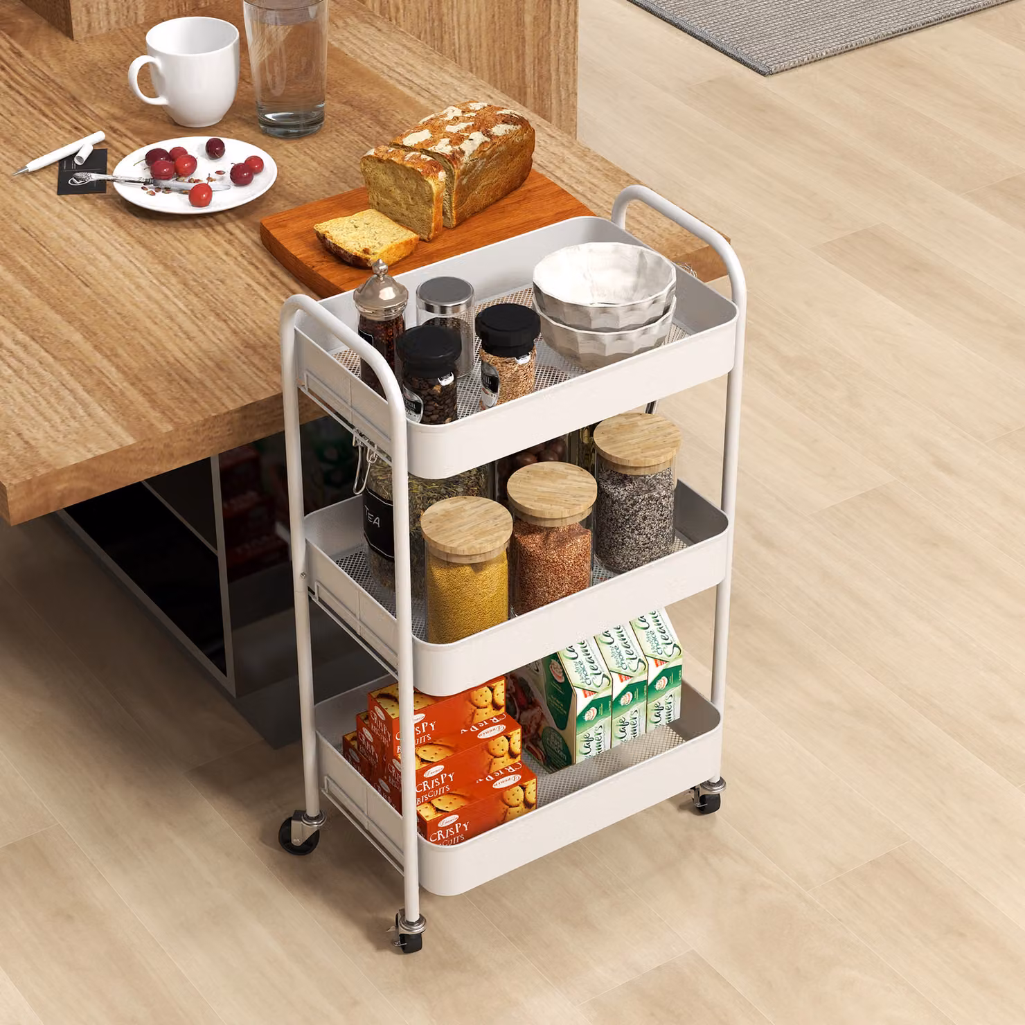HOMCOM Three-Tier Metal Storage Trolley in White – 6