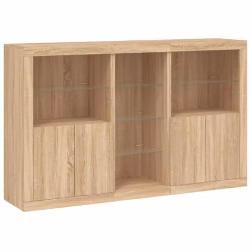 vidaXL Modern Sideboard with Integrated LED Lights in Brown Sonoma Oak, W/D/H: 162 x 37 x 100 cm