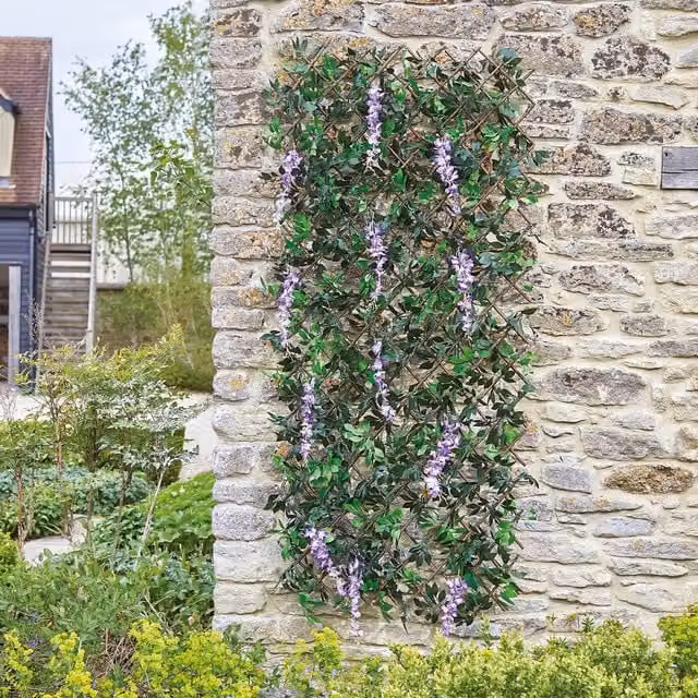 mysmartbuy Faux Wisteria Floral Trellis in Green, Wall-Mounted Wood Decor, W/D/H: 180 x 60 x 1 cm
