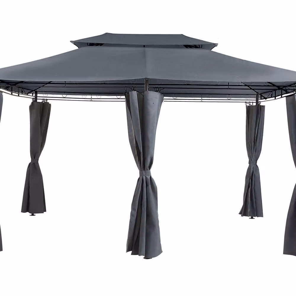 Wyld and Coco Hip Gazebo with Black Steel Frame and Dark Grey Curtains, W: 400 cm, D: 300 cm – 2