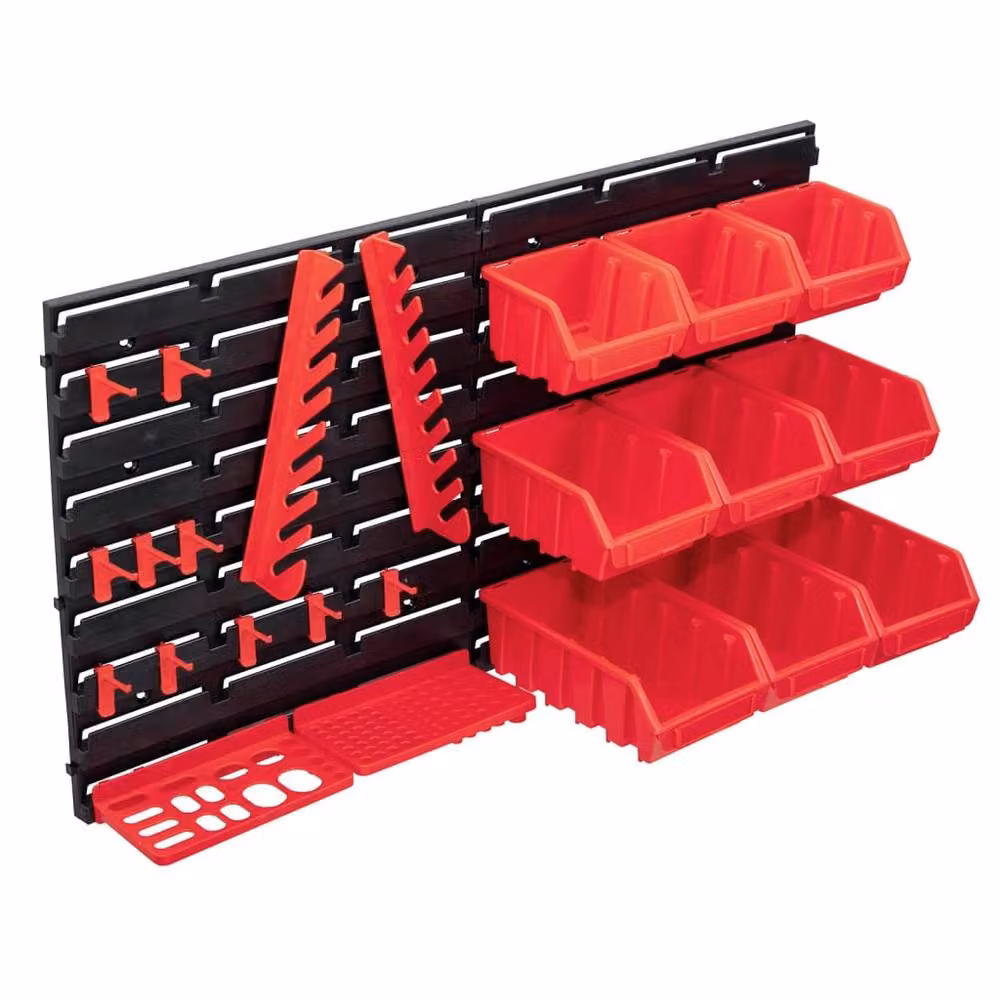 Berkfield Home 34 Piece Storage Bin Kit with Wall Panels in Red and Black