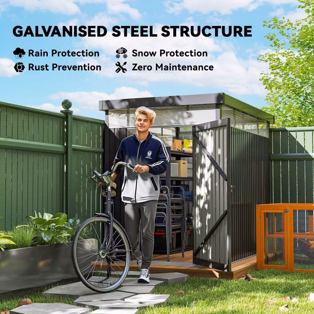 Rolipo Galvanised Steel Shed with Lockable Single Door and Window, Dark Grey, W/D/H: 161.5 x 201.0 x 162.0 cm – 4