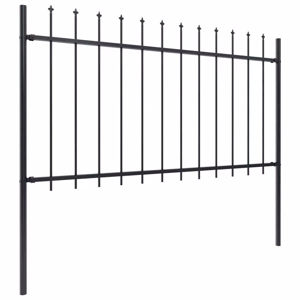 Berkfield Home Garden Spear Top Steel Fence, Black, W: 15.3 m, H: 1 m
