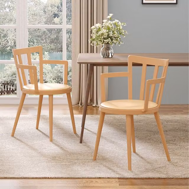 Livingandhome Set of 4 Orange PU Leather Padded Dining Chairs with Armrests