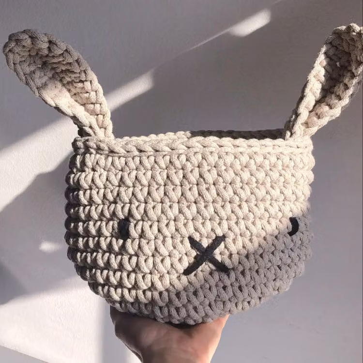 Zuri House Bunny Easter Basket in Beige Textile Open Weave – 2
