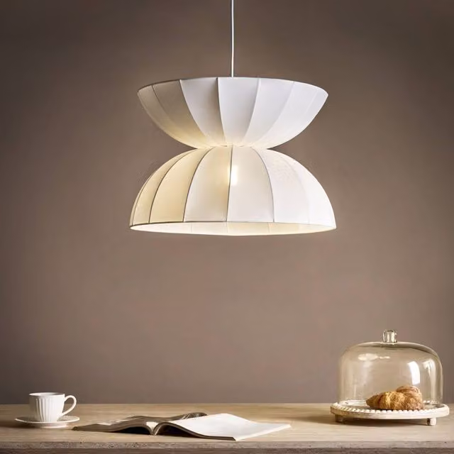 Wyld and Coco White Minimalist Pendant Lamp with Fabric and Metal Dome Design