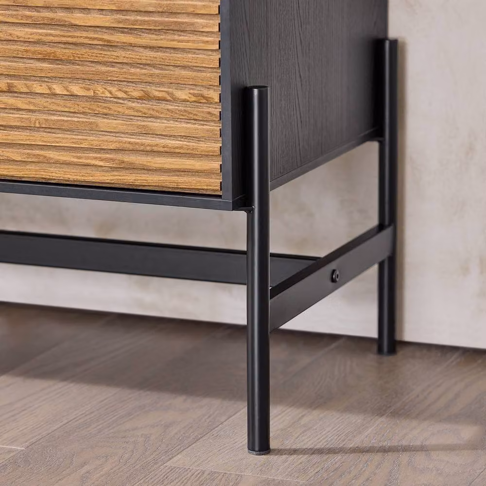 SoBuy Modern Slim Credenza Cabinet with Soft-Close Drawers in Grey, Black and Brown with Metal Frame – 7