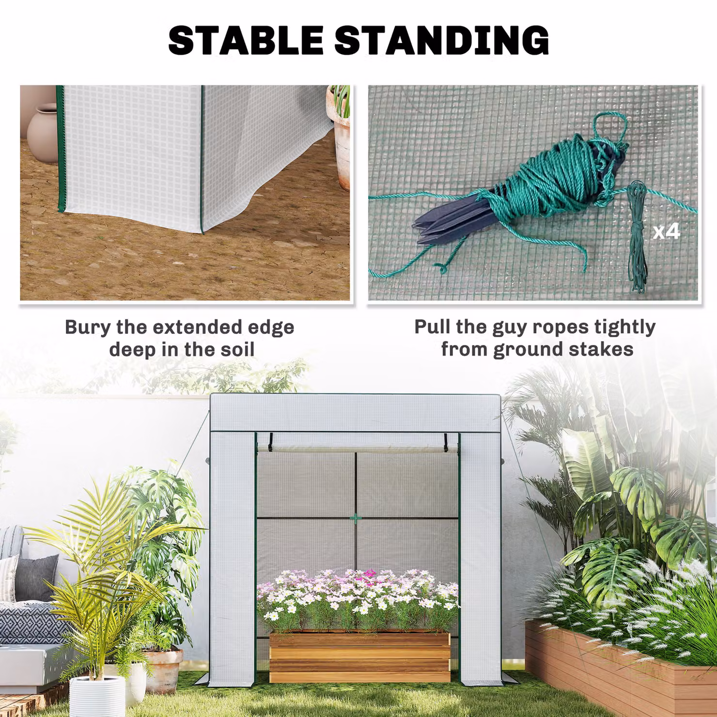 Outsunny White PE Walk-in Outdoor Greenhouse with Roller Windows for Vegetable and Ornamental Gardens – 3