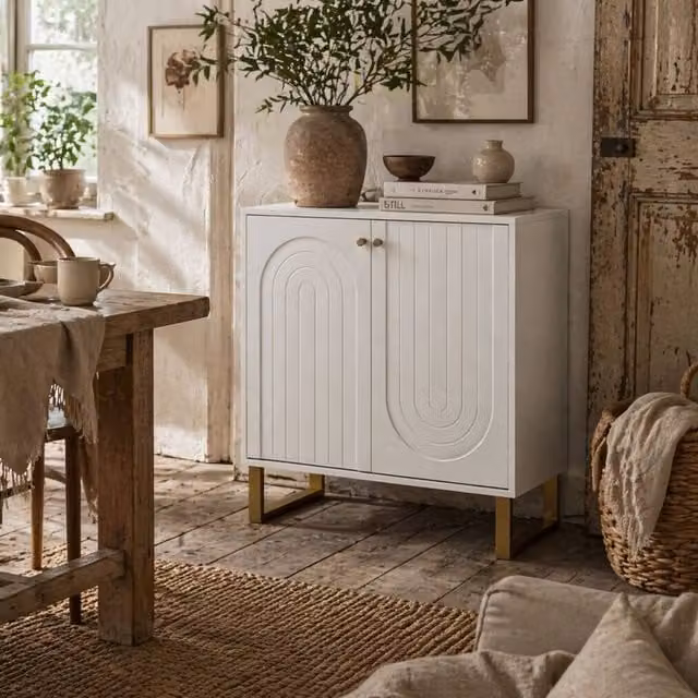 Wyld Haus Tarezi Nedi White 2 Door Sideboard with Gold Accents – 1