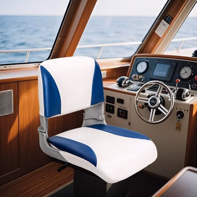 Costway Set of 2 Blue and White Upholstered Maritime Fishing Boat Seats for Adults
