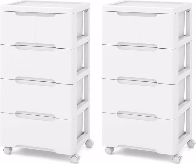 Kelvenix Rolling Vertical Storage Cabinet with Lock in White