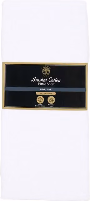 Divante White Brushed Cotton Flannelette Fitted Sheet, W: 180 cm x L: 200 cm