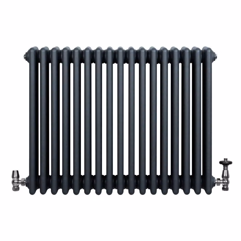 Monstershop Traditional 4 Column Steel Radiator and Valves, Anthracite Grey, W: 60.0 cm, H: 78.5 cm – 2