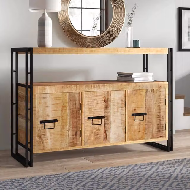 IH Design Industrial Mintis Sideboard with 3 Doors in Natural Brown