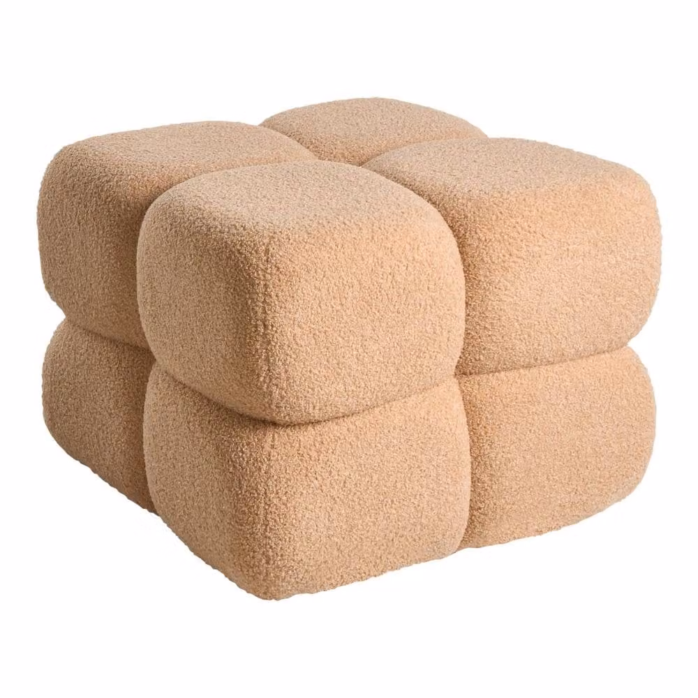 Wyld and Coco Beige Bouclé Square Pouffe Upholstered Footstool W/D/H: 60 x 60 x 44 cm – 2