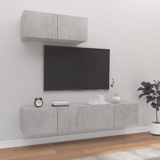 Berkfield Home 3 Piece Classic TV Cabinet Set in Concrete Grey MDF – 1