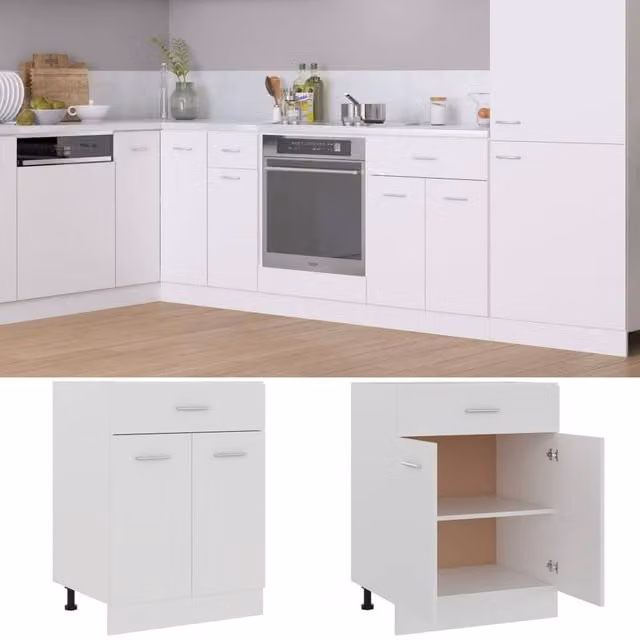 Berkfield Home White Modern Kitchen Drawer Bottom Cabinet, W/D/H: 60 x 46 x 81.5 cm