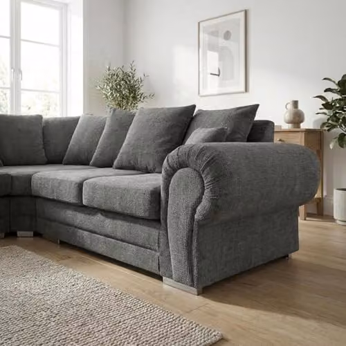 Abakus Direct Verona L-Shaped Corner Sofa in Anthracite Grey with Foam-Filled Seats and Scatter Cushions, W/D/H: 245 x 174.8 x 80 cm – 3