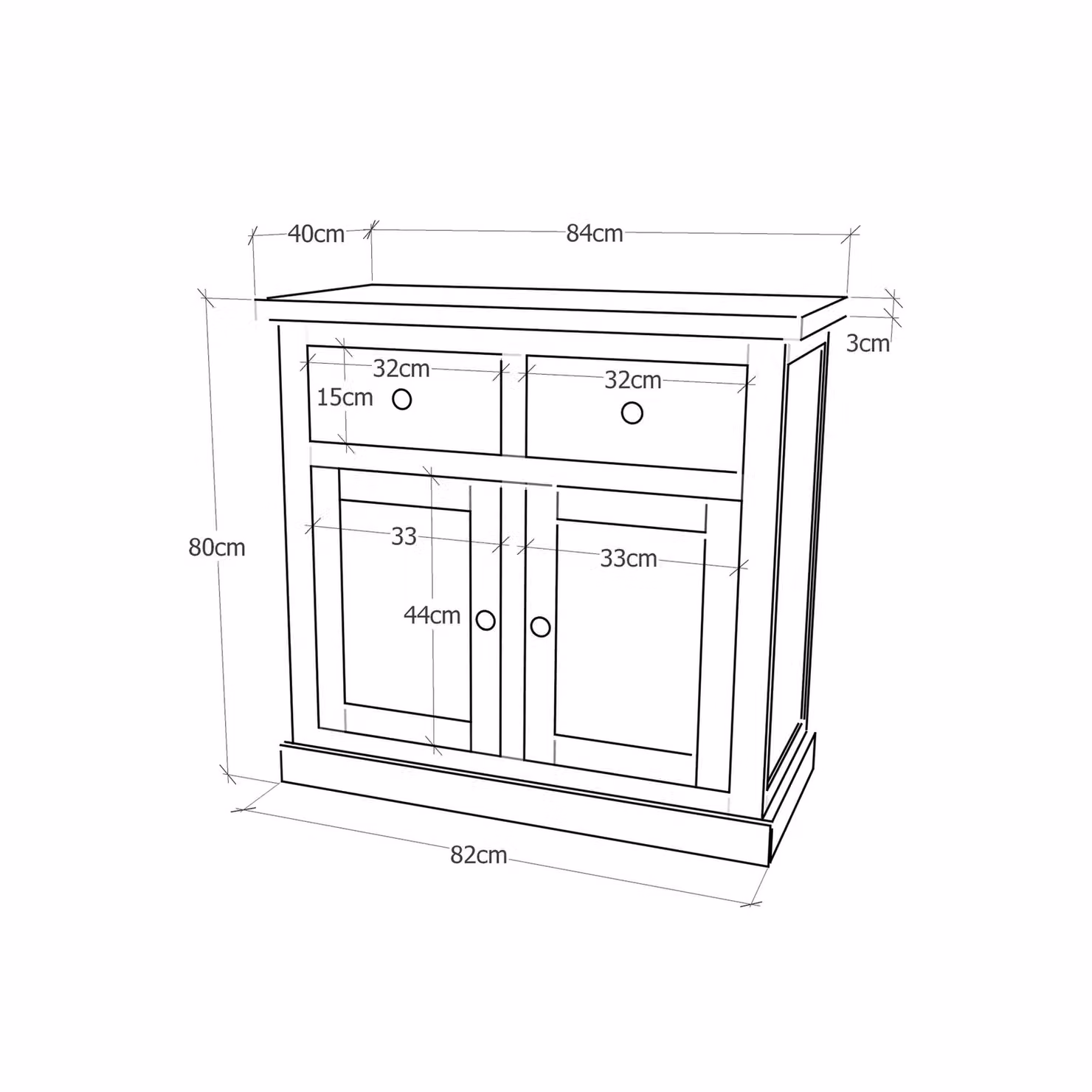 Cabinet Bits Rocca Grey 2 Door 2 Drawer Sideboard with Brass Knobs – 2