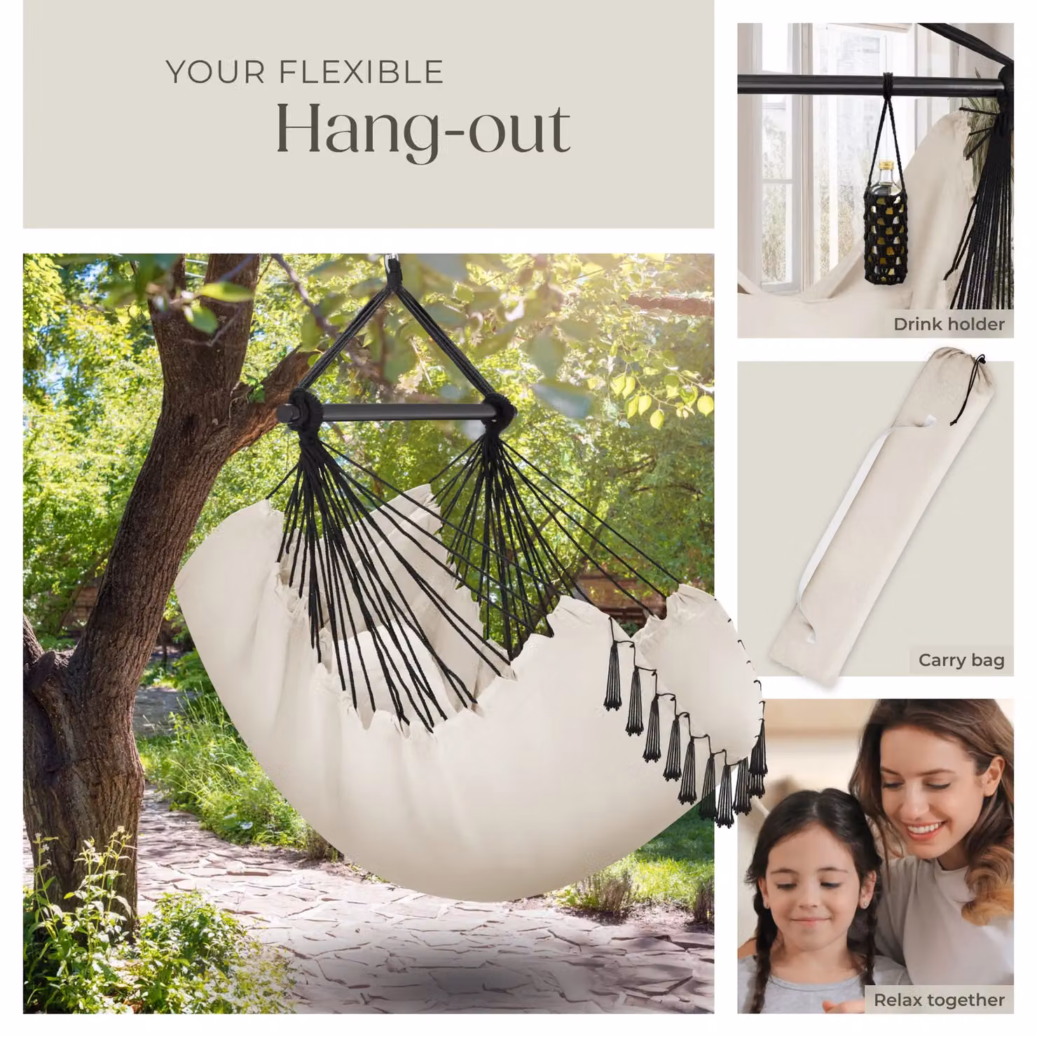 tectake Malika Boho Style Hanging Chair in Beige – 5