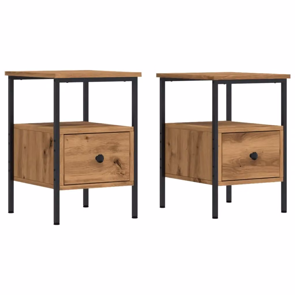 Berkfield Home Set of 2 Artisan Oak Bedside Cabinets in Brown, W/D/H: 34 x 36 x 50 cm – 2
