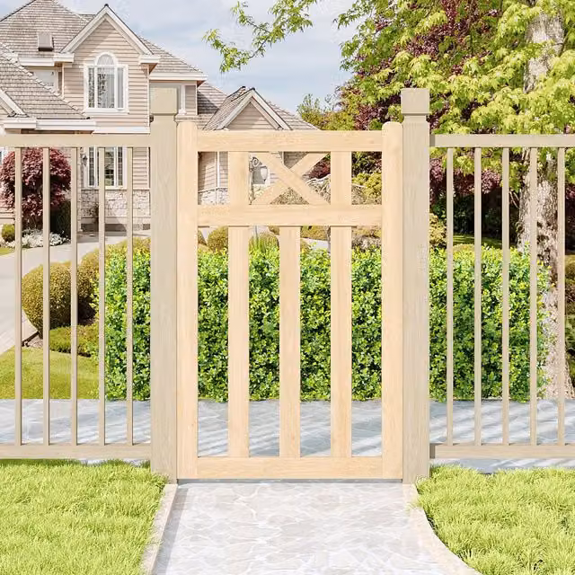 Livingandhome Brown Timber Single Crosshead Outdoor Garden Gate, W: 76 cm, H: 120 cm