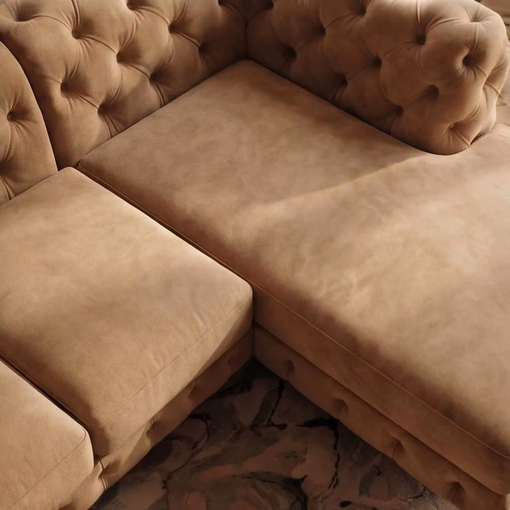 Sofaya Monaco Chesterfield 4 Seater L-Shaped Sofa in Light Brown Velvet with Right Hand Chaise – 2
