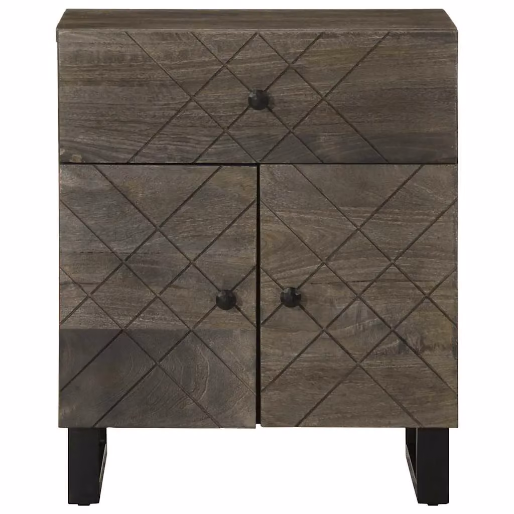 Berkfield Home Black Solid Mango Wood Bedside Cabinet W: 50 cm, D: 33 cm, H: 60 cm – 2