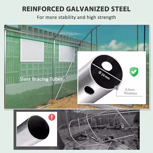Outsunny Green Polytunnel Greenhouse with Roller Windows and Galvanised Steel Frame, W/D/H: 6 x 2 x 2 m – 5