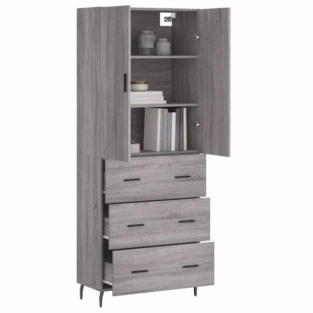Berkfield Home Grey Sonoma Modern Highboard with Hinged Doors and Internal Shelves, W/D/H: 69.5 x 34 x 180 cm – 3