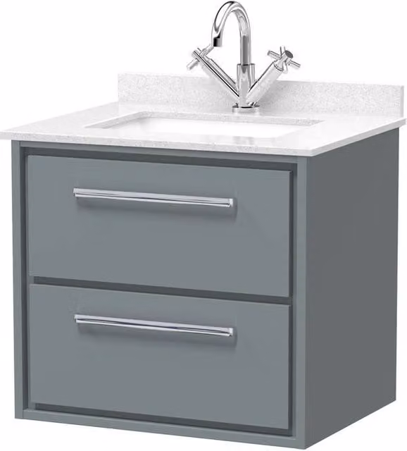 Balterley 600mm Wall Hung 2 Drawer Vanity with Marble Worktop Basin in Coastal Grey – 1