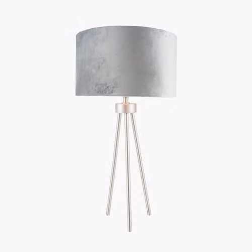 Pacific Lifestyle Art Deco Tripod Table Lamp with Velvet Fabric Lampshade in Silver – 3